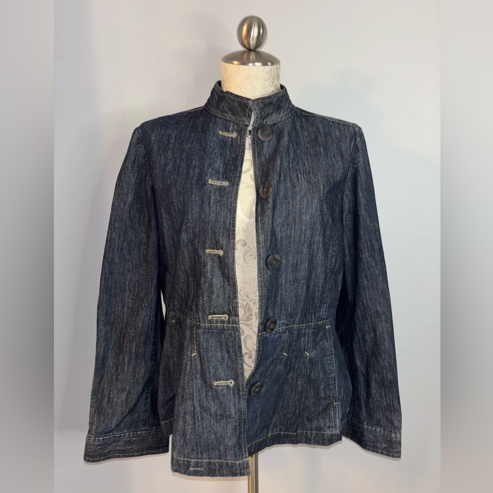 J.jill 100% Cotton mock neck denim peplum jacket Size 12.      #47